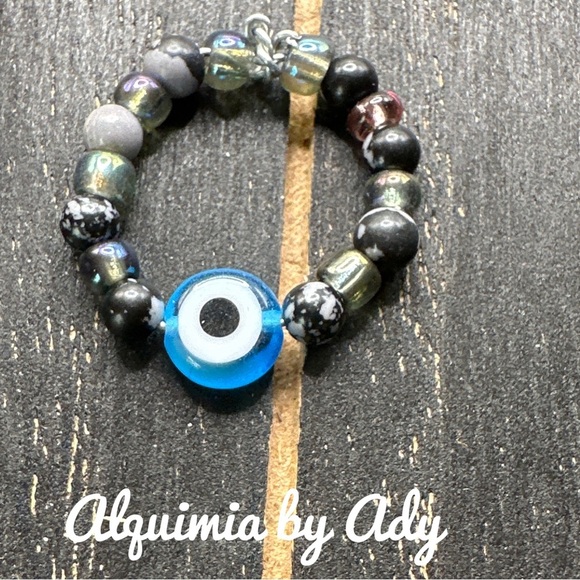 Black onyx beaded gem ring band bohemian - Picture 1 of 2